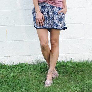 Boho Pattern Shorts w/ Pom Pom Trim